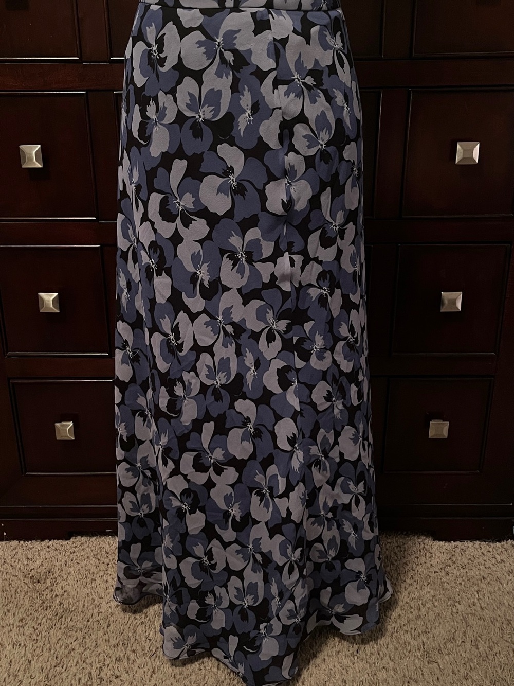 Jones New York Black and Navy Floral Maxi Skirt